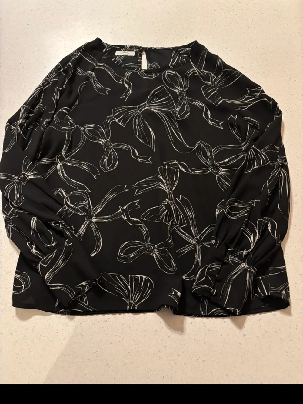 Maurices Black Long-Sleeve Bow-Print Blouse